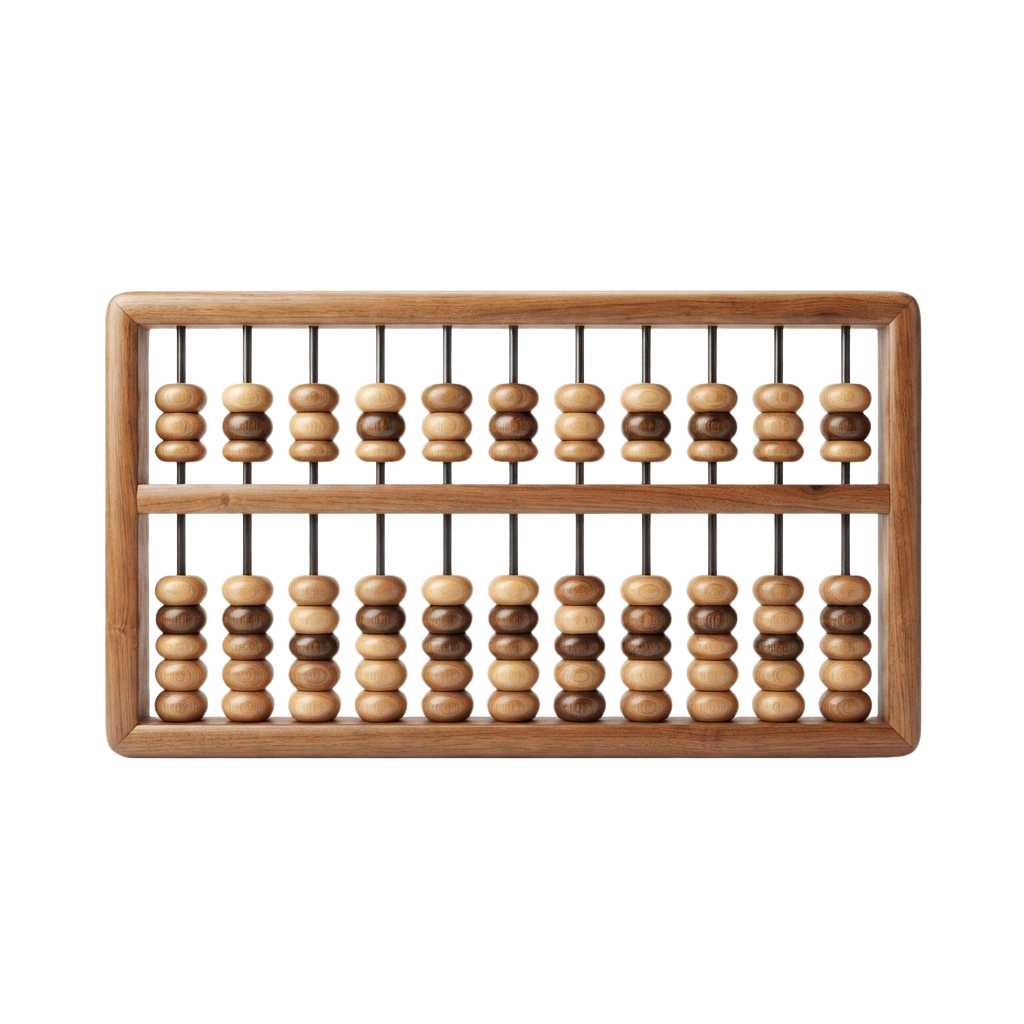 A wooden abacus with two rows of beads on vertical rods, used for manual calculations.