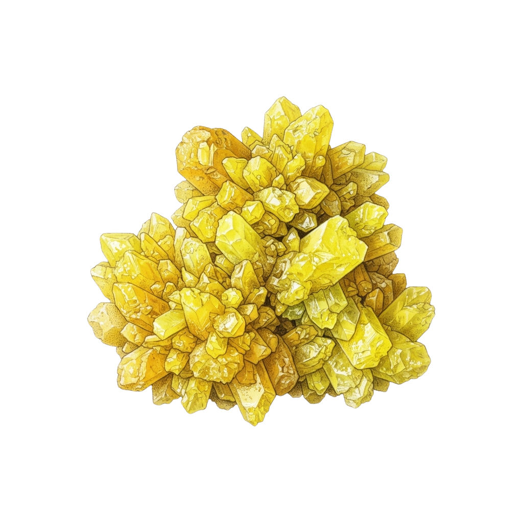 Close-up image of a bright yellow crystal cluster formation with sharp, geometric edges