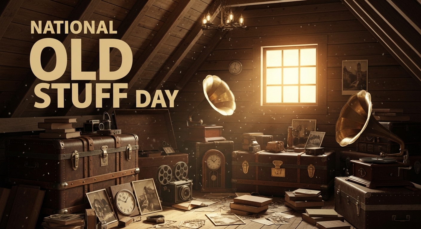 National Old Stuff Day Concept: Cozy Attic with Vintage Treasures, Antiques & Retro Decor - Featured Image 102