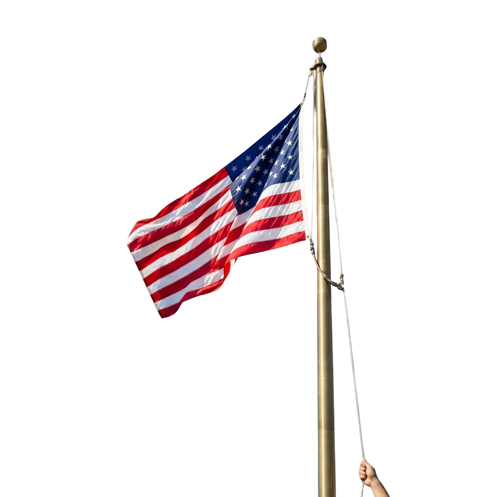 An American flag waving on a flagpole against a dark night sky