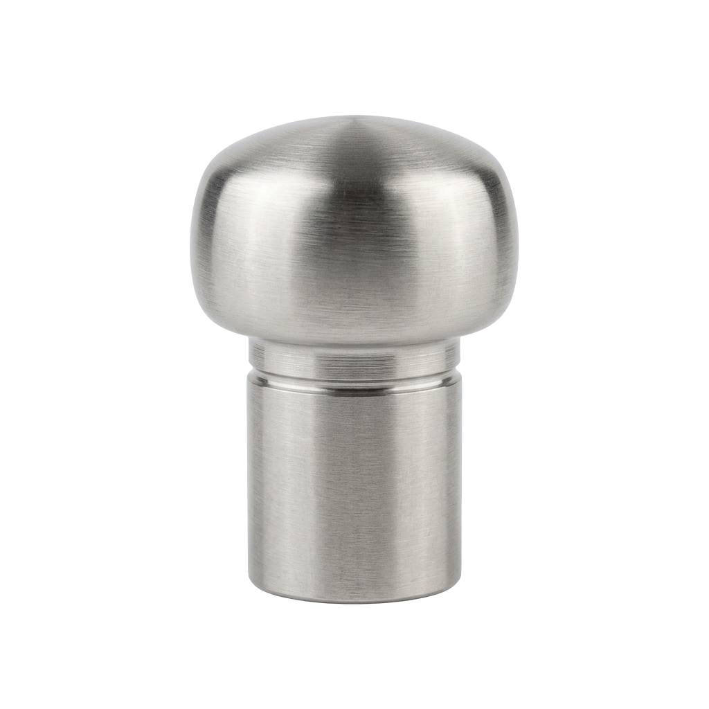 Shiny stainless steel mushroom-shaped dome knob with a cylindrical base