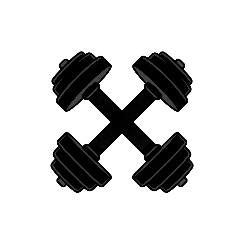 Two dumbbells crossed in an X shape against a black background