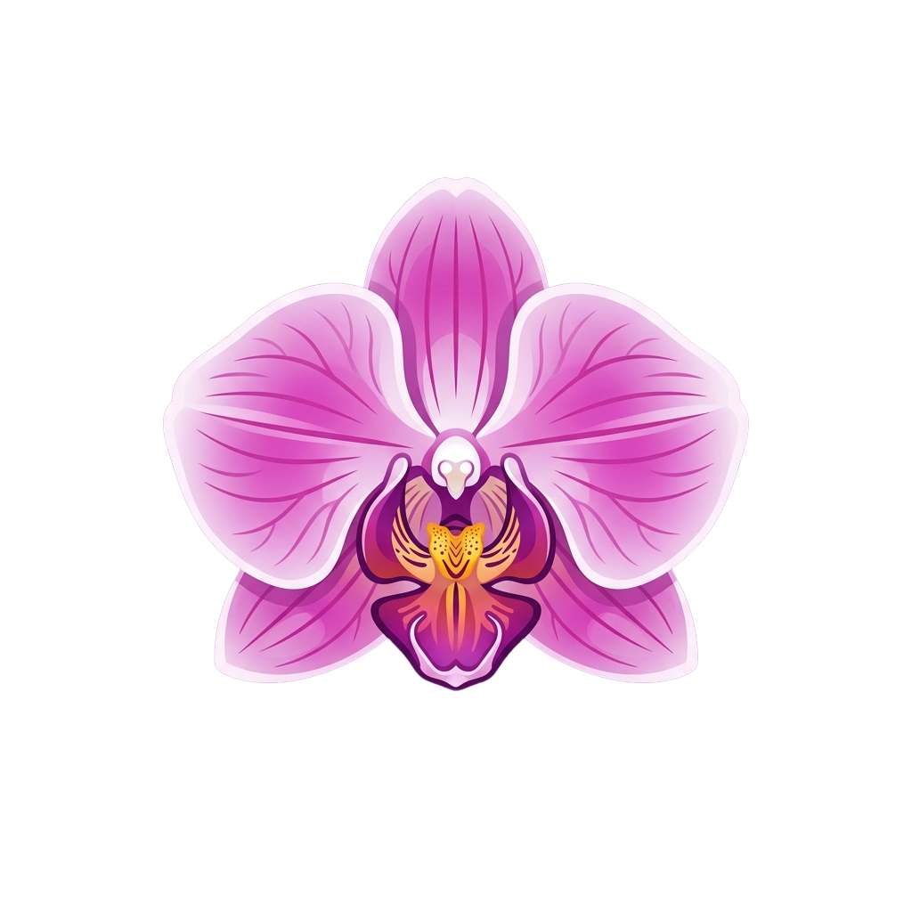 Illustration of a stylized purple orchid flower with detailed petals and inner structure