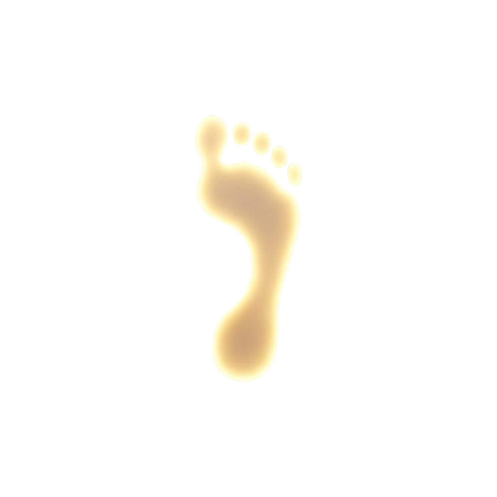 A light-colored footprint outline on a black background