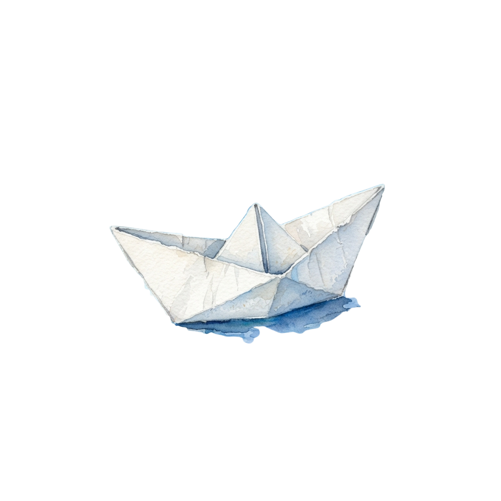 A white paper boat made from folded origami against a black background