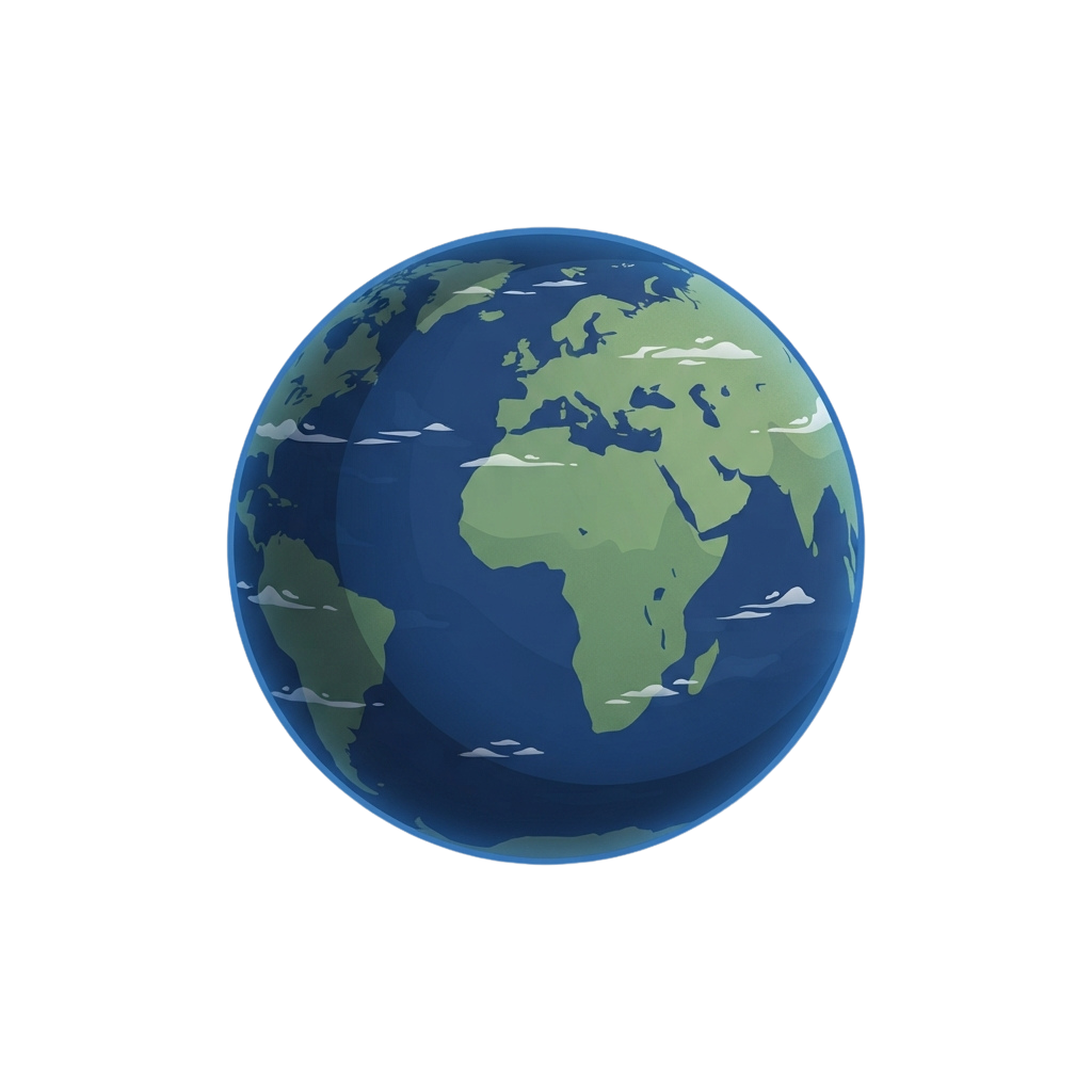 A 3D illustration of Earth showing continents, oceans, and cloud formations against a black background