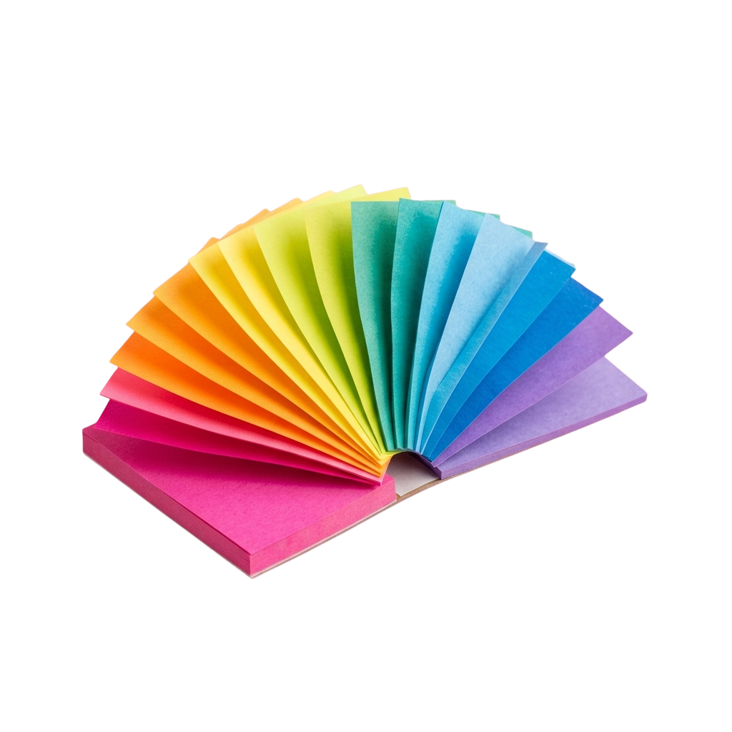 Fan-shaped color chart displaying pastel gradient shades from pink to purple