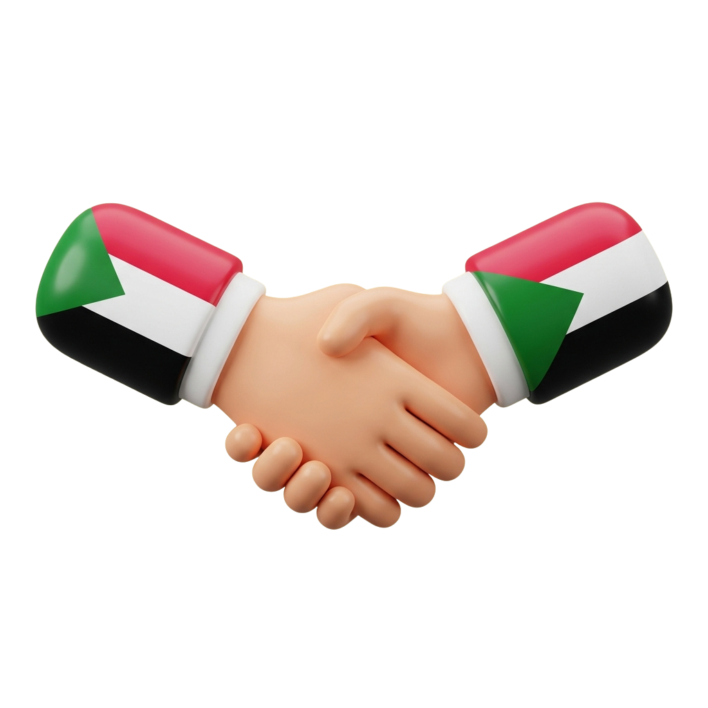 Two hands shaking in a handshake with sleeves featuring the Palestinian flag colors and design