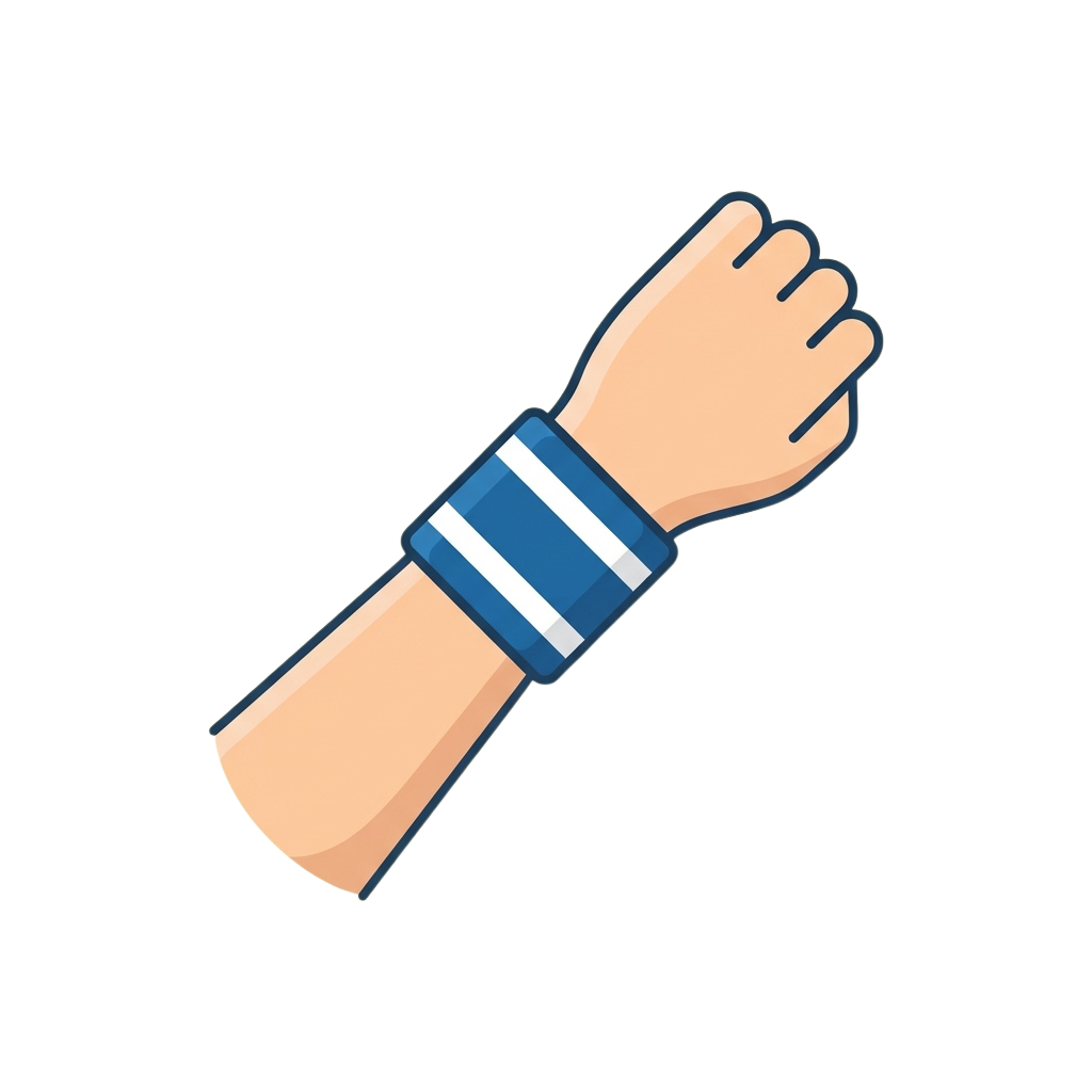 An illustration of an arm with a blue and white wrist strap wrapped around it