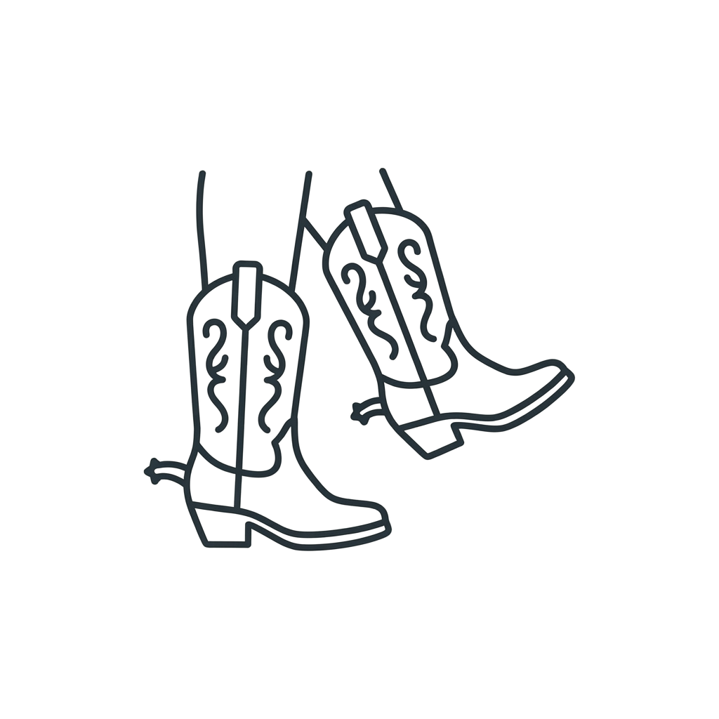 Two cowboy boots with decorative stitching patterns on a dark background
