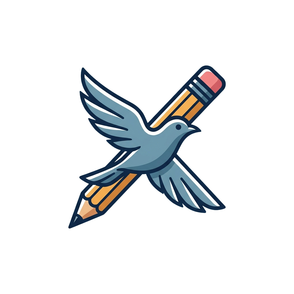 A stylized dove in flight formed by two pencils, symbolizing learning and peace