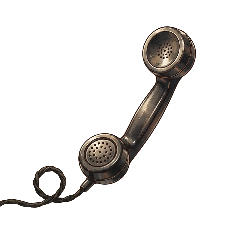 A vintage-style metal handset phone with a coiled cord against a black background