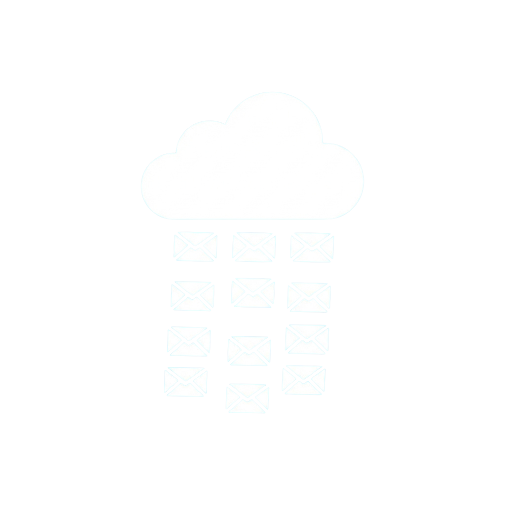 A cloud icon with multiple envelope icons falling from it, representing email delivery.