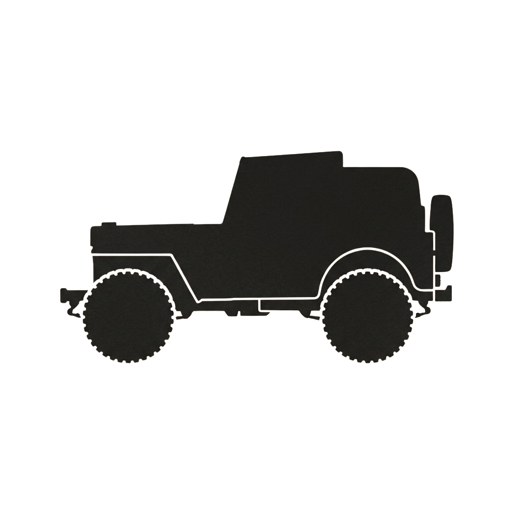 Side view illustration of a rugged off-road jeep vehicle with large tires