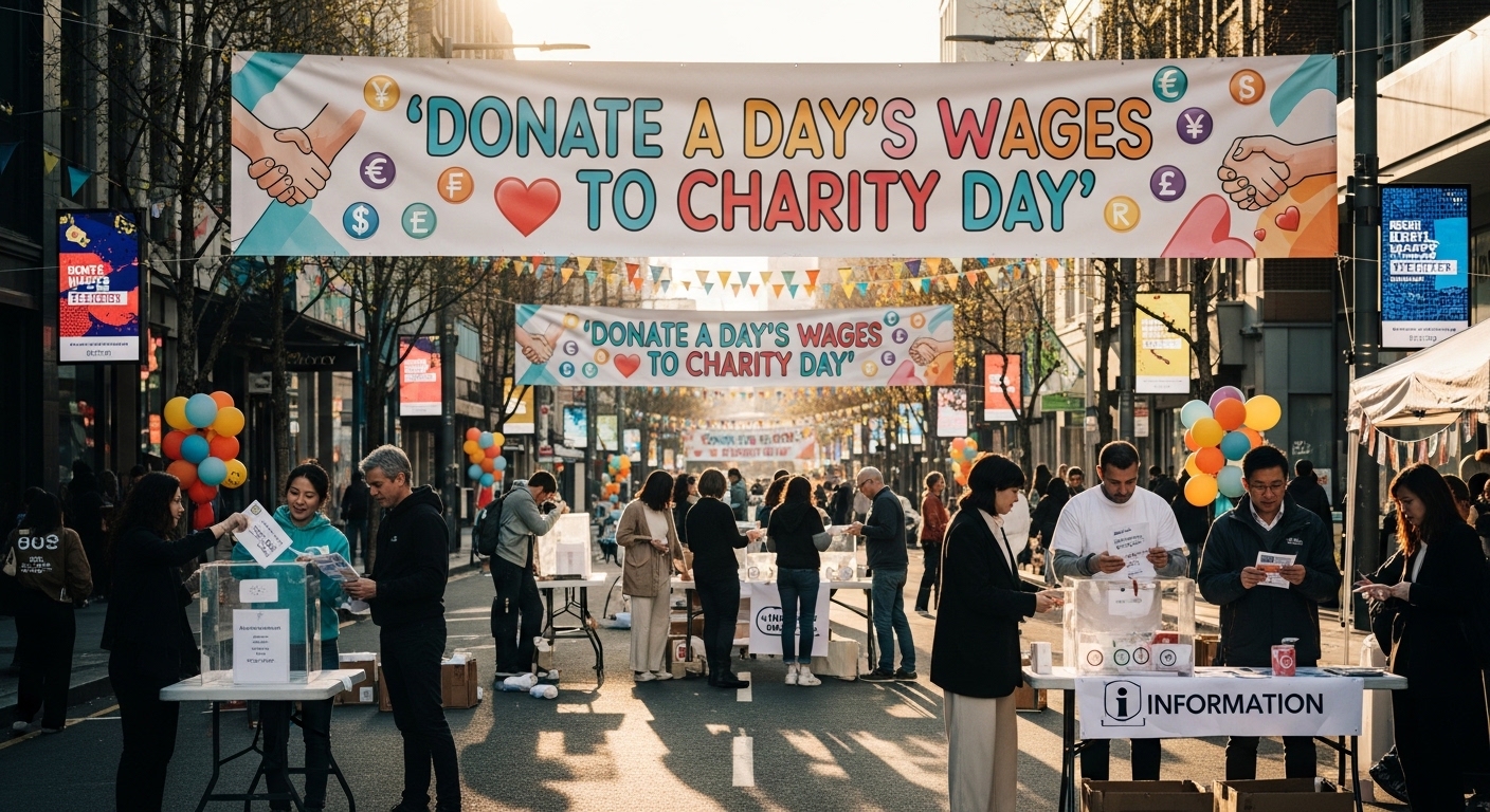 Public Charity Event on City Street with Donors and Fundraising Banners - Feature Image May 377