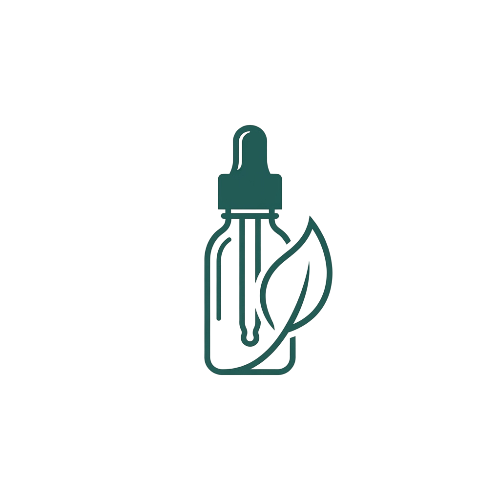 Teal outline icon of an e-liquid bottle with dropper