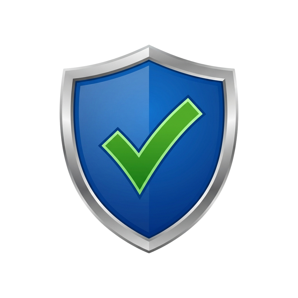 A shield icon with a green check mark symbolizing security verification and approval