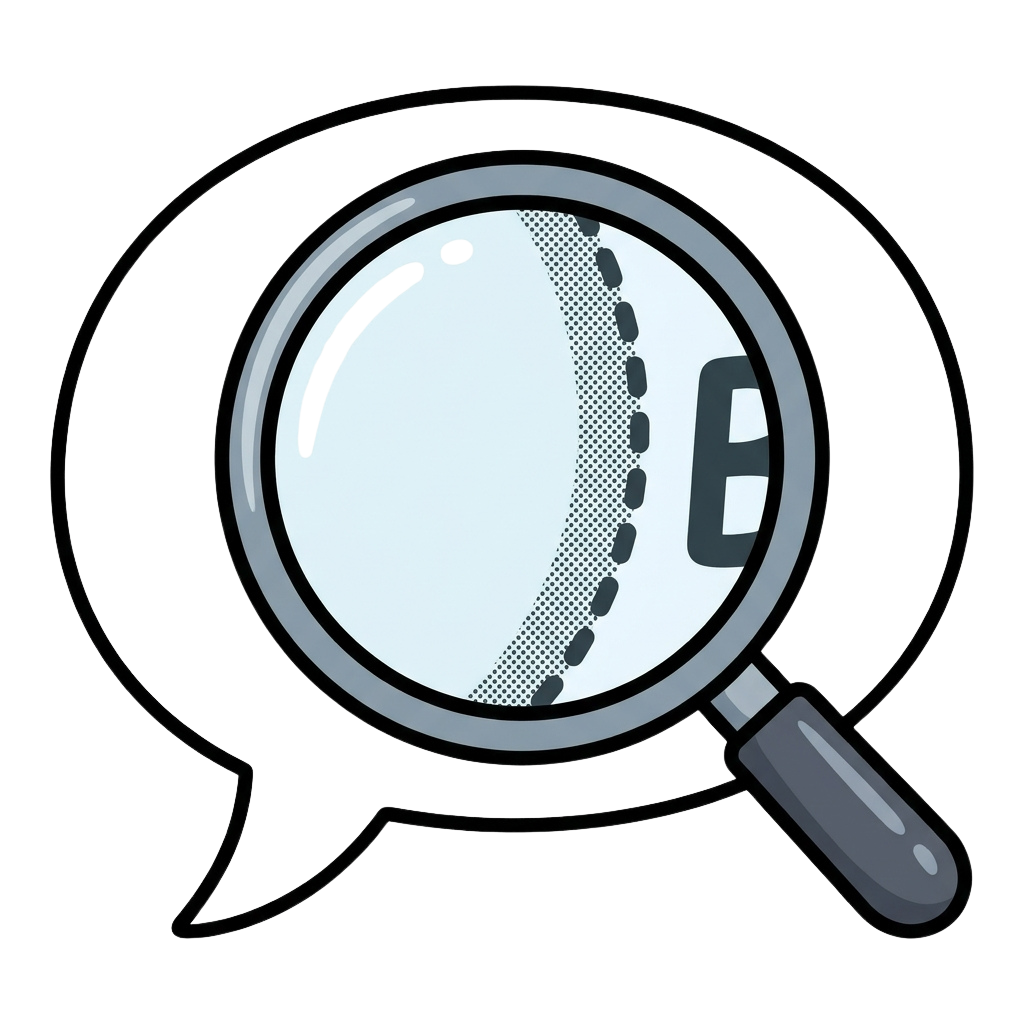 Magnifying glass closely examining a stitched seam on white fabric