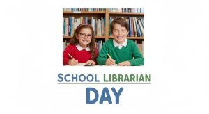 Happy students celebrate School Librarian Day in library, writing at desk with books - Feature Image Apr 155
