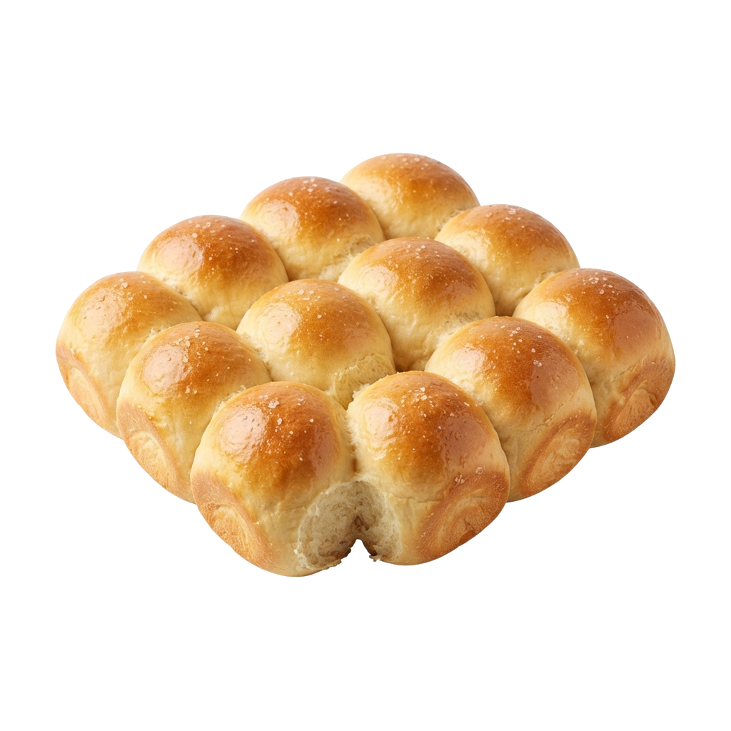 Golden-brown pull-apart bread with individual soft rolls tightly connected