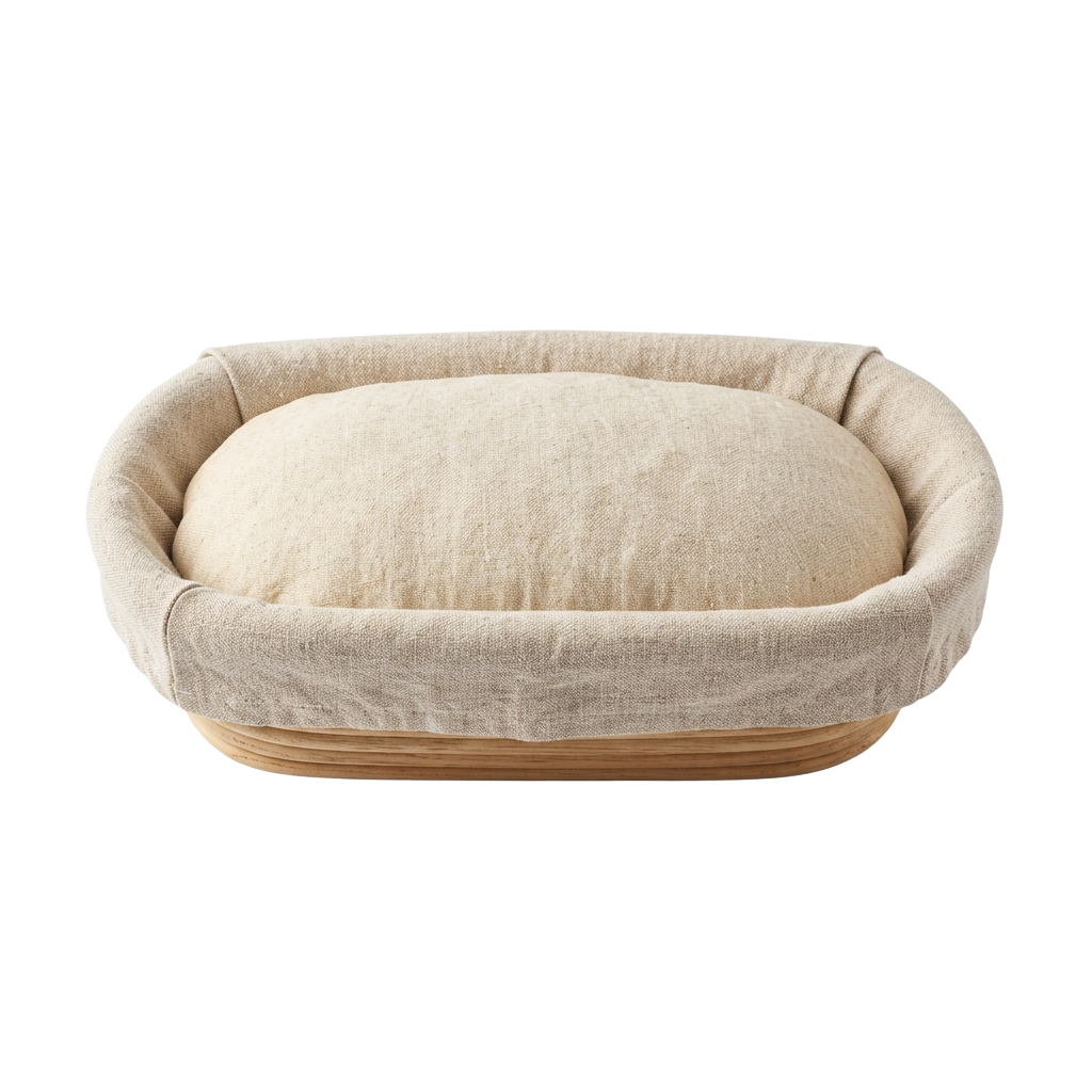 A cozy pet bed with a woven wicker base and beige fabric liner