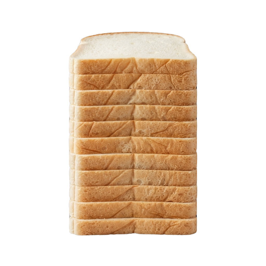 A stack of sliced light brown bread with a soft crust and evenly cut layers