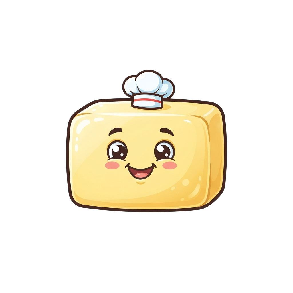 Animated smiling cheese block wearing a chef's hat with a red band and white puffy top