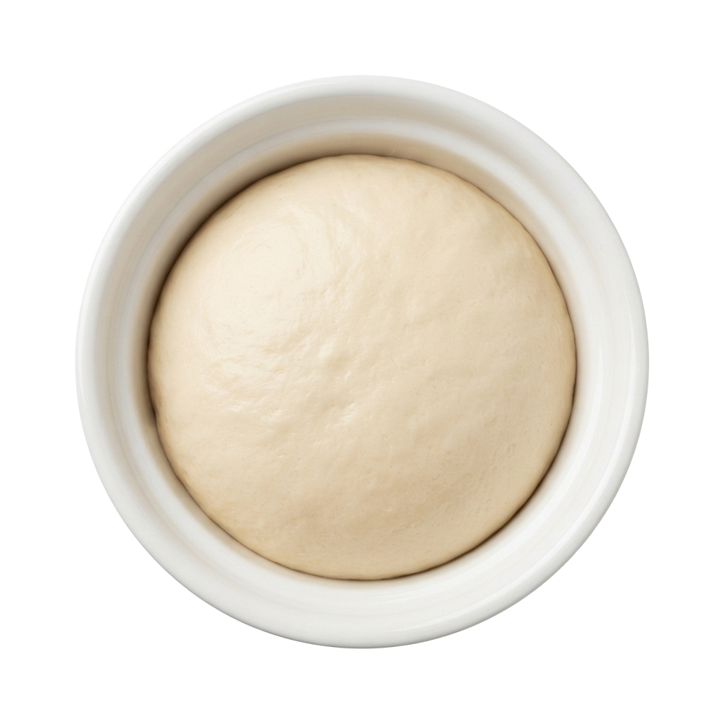 A white ceramic bowl containing a round, light-colored baked item