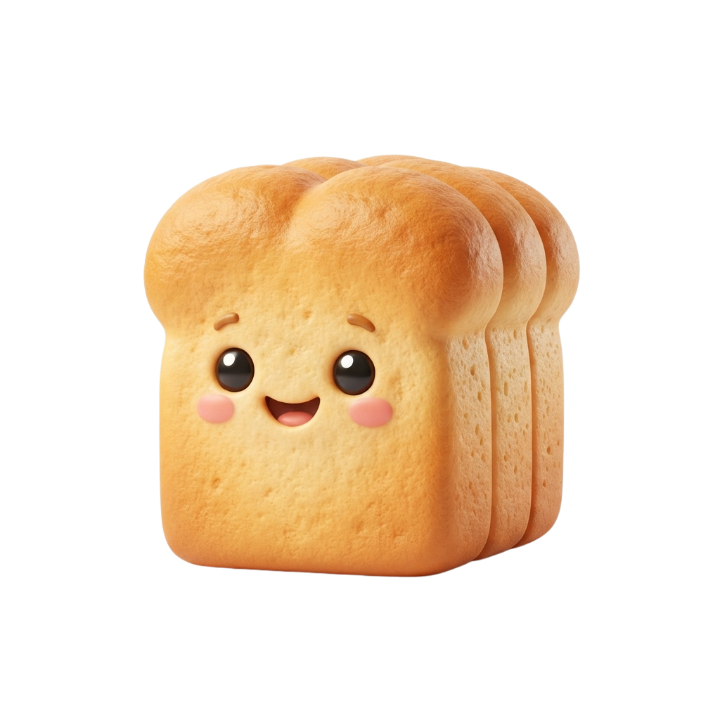 Smiling cartoon toast with two slices and big eyes