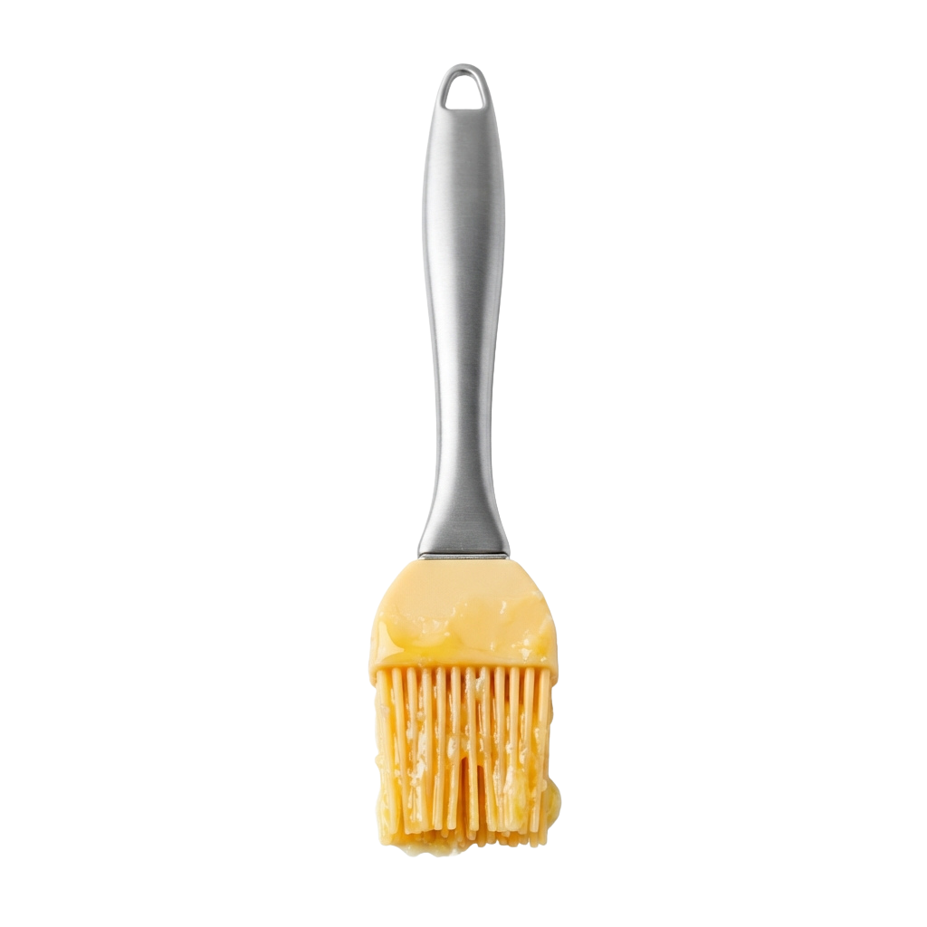 A paintbrush with a silver handle and yellow bristles against a black background