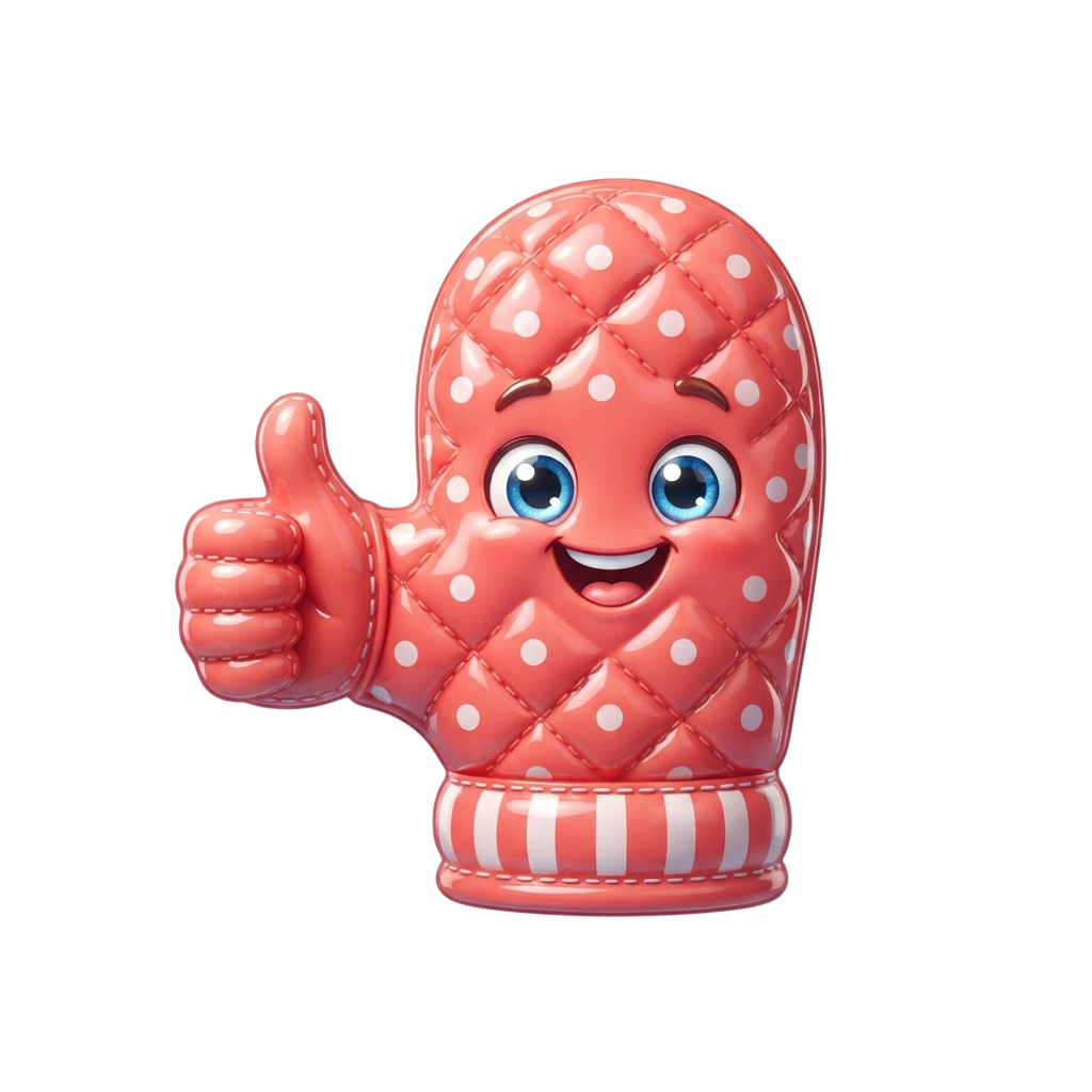 A cheerful cartoon mitten with a smiling face giving a thumbs-up gesture