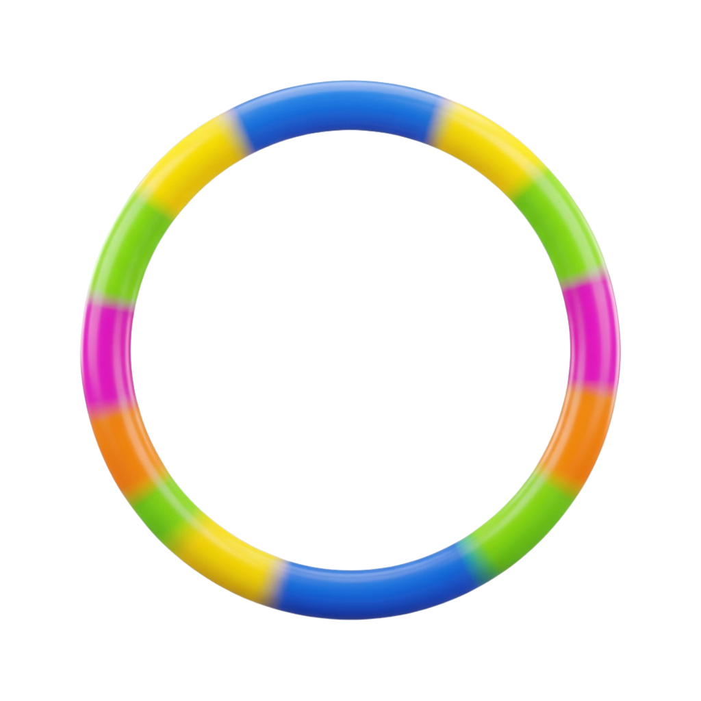 A circular ring with smooth gradient color transitions including blue, green, yellow, orange, and pink