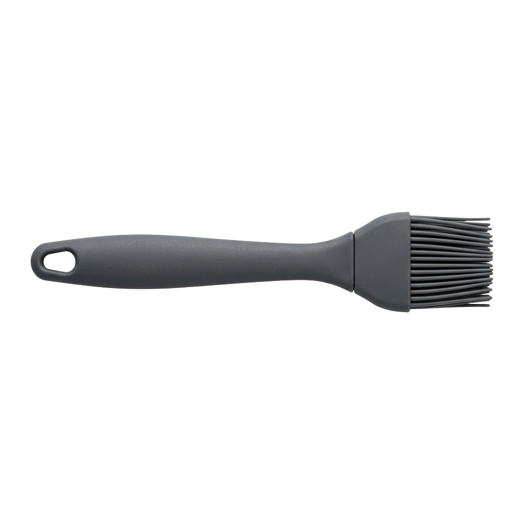 A gray pastry brush with a handle and fine bristles for spreading glaze or egg wash