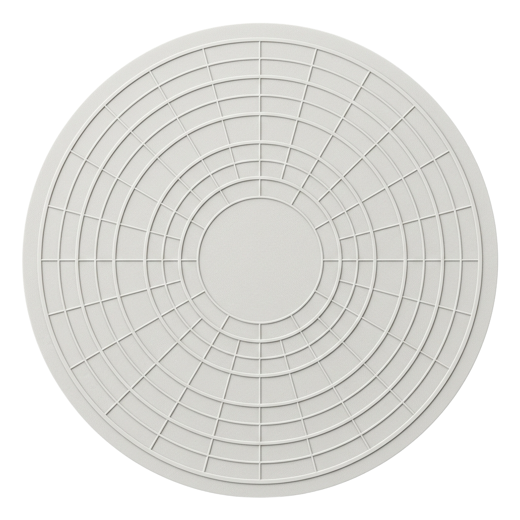 A circular grid pattern with evenly spaced concentric rings and radial lines