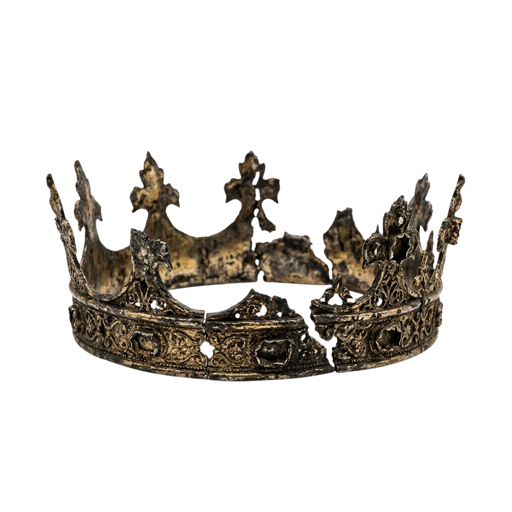 An intricately designed antique crown with detailed patterns and pointed arches.