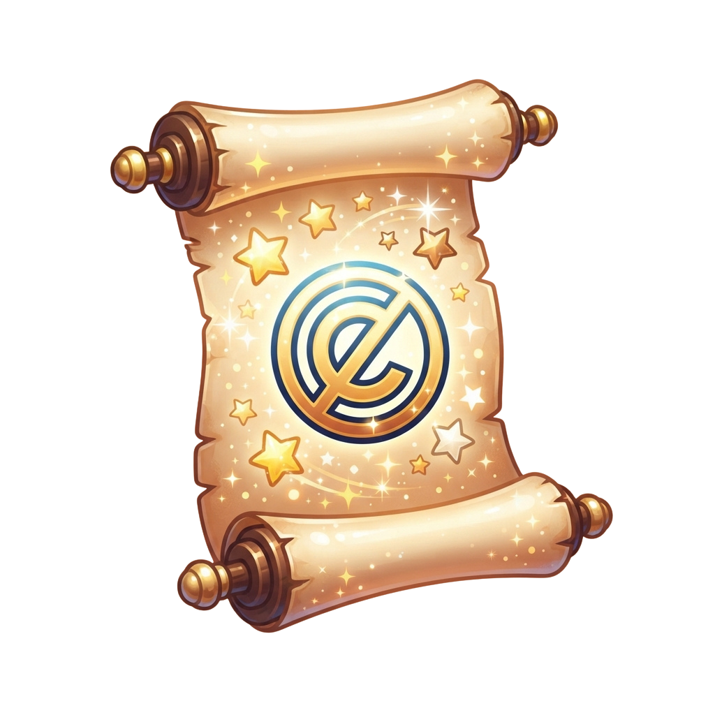 Illustration of a scroll with an email symbol and sparkling stars background