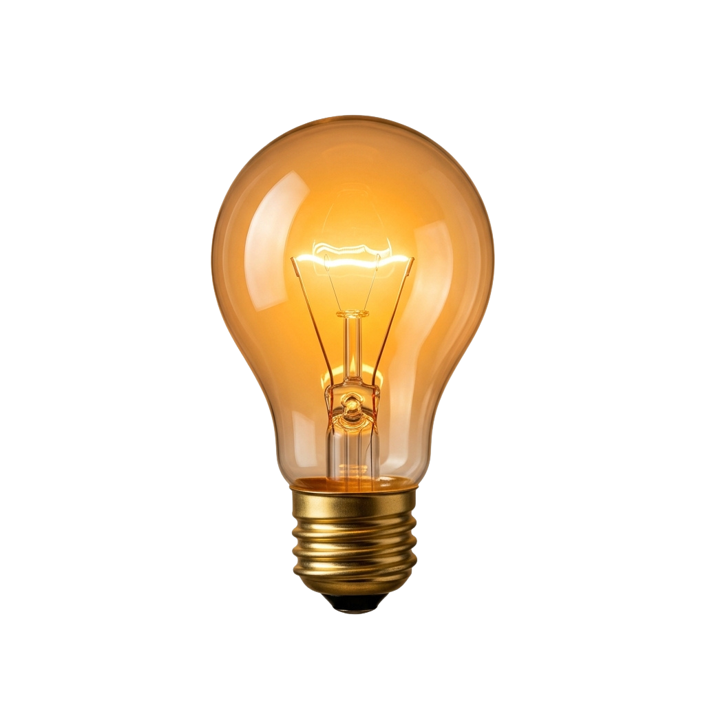 A glowing incandescent light bulb with a visible filament inside.