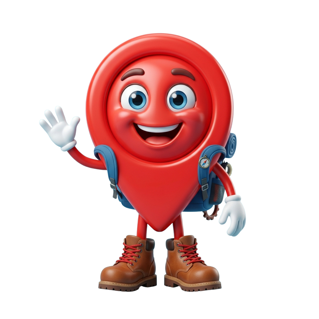 A cheerful animated red blood cell character waving with a backpack and boots