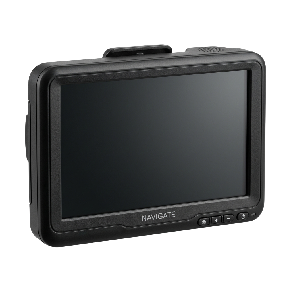 Black rugged digital camera with a large screen and control buttons on the front