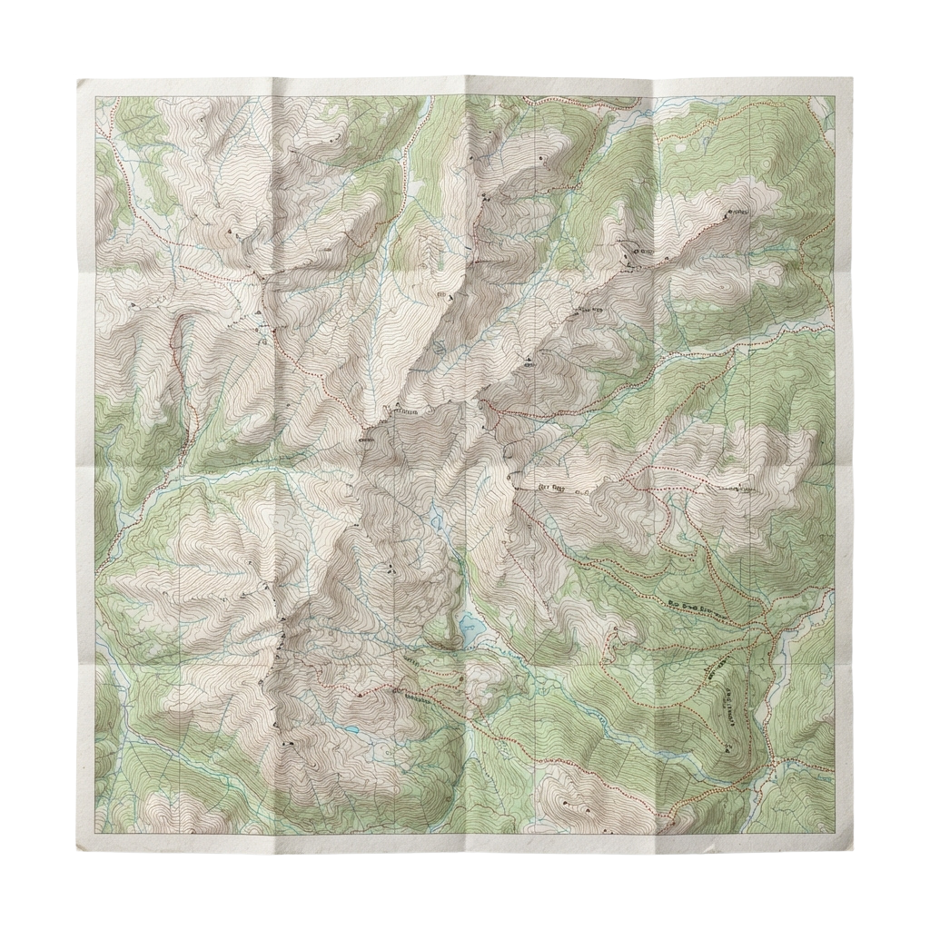 A detailed topographic map showing mountainous terrain with contour lines and elevation details