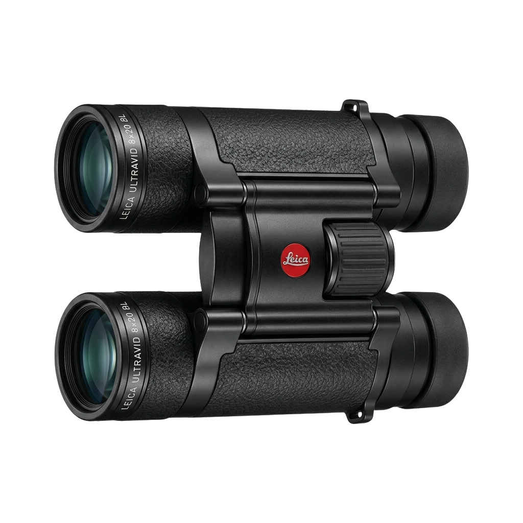 Pair of sleek black binoculars with textured grip and prominent eyepiece lenses