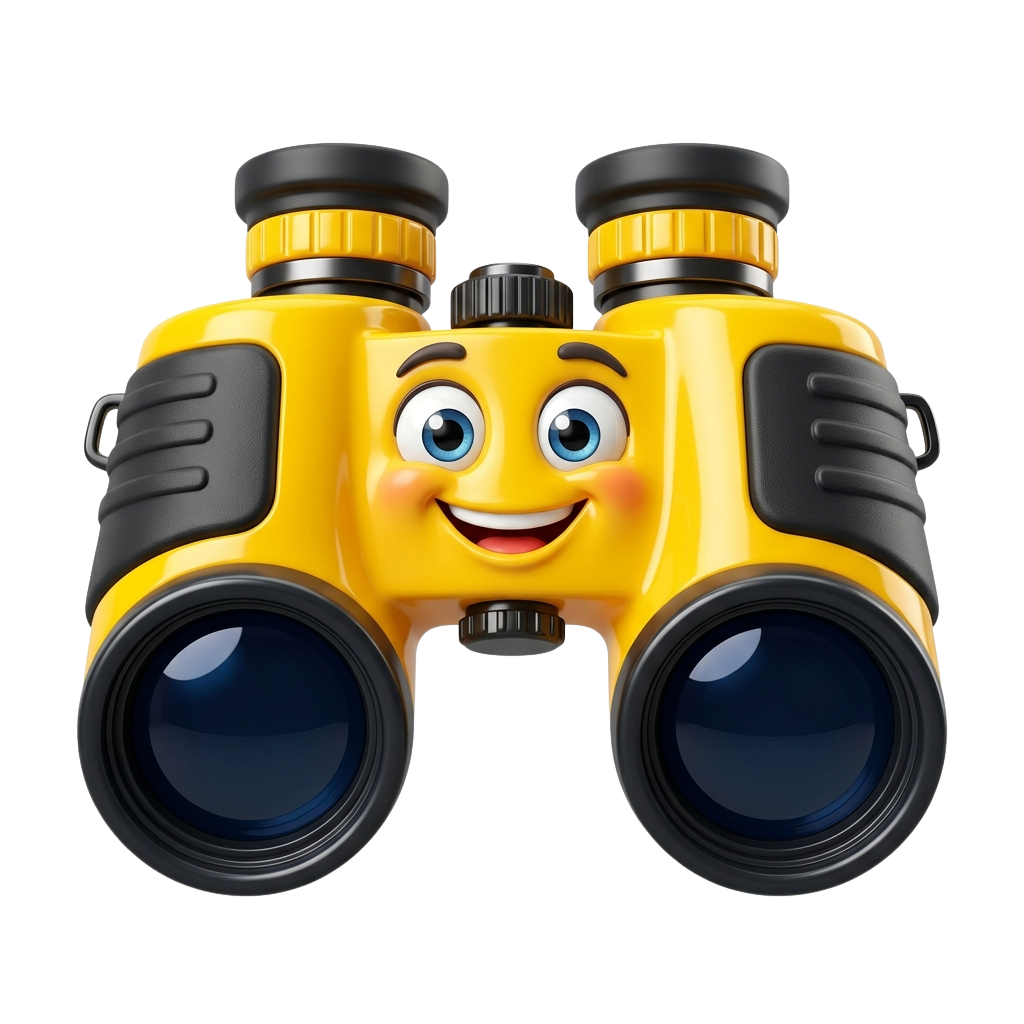 Bright yellow binoculars with black accents and a smiling face