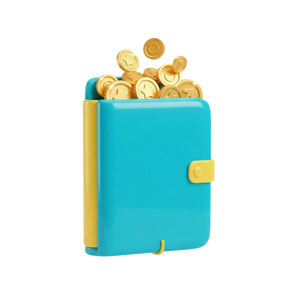 A blue wallet spilling out golden coins against a black background