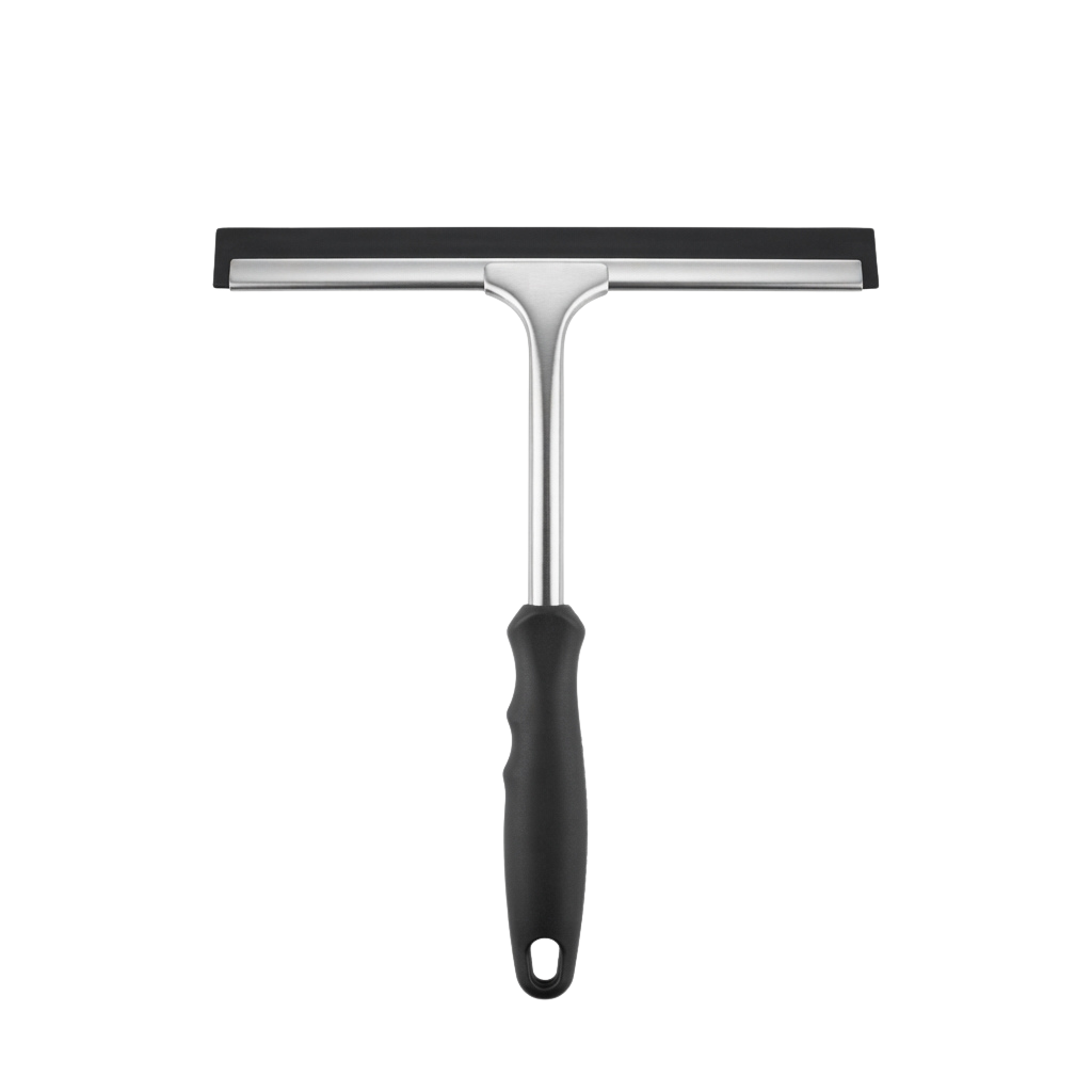 A razor blade shaver with a black handle and metallic blade head.