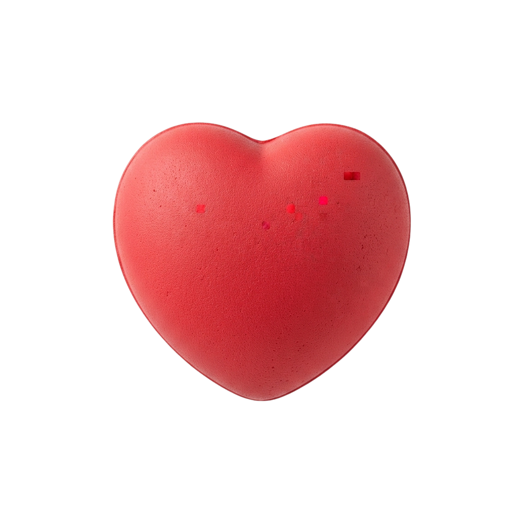 A glossy red heart-shaped gelatinous object on a black background