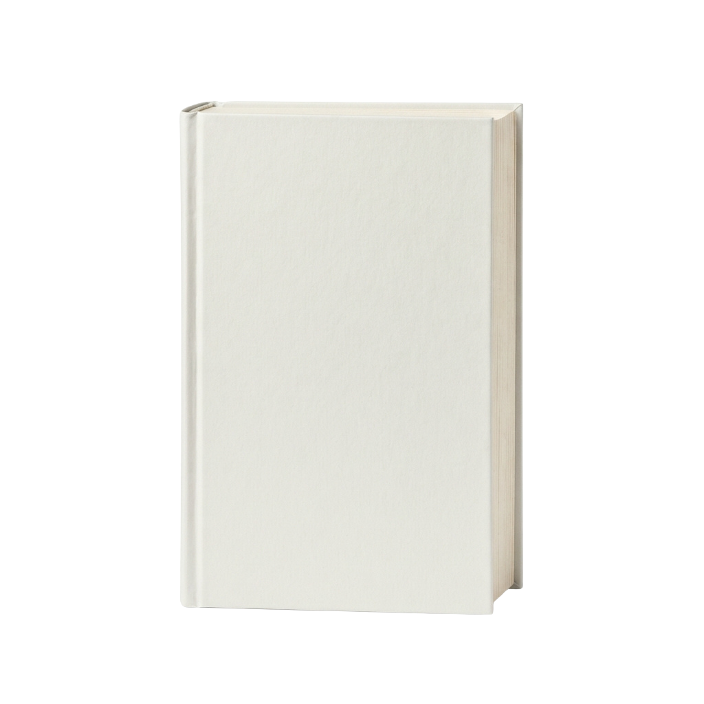 A plain white book standing upright against a black background