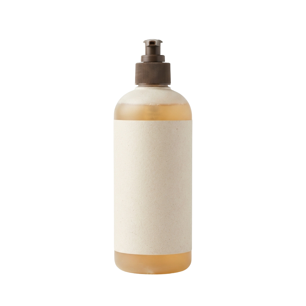 A white spray bottle with a beige base and a black pump dispenser top