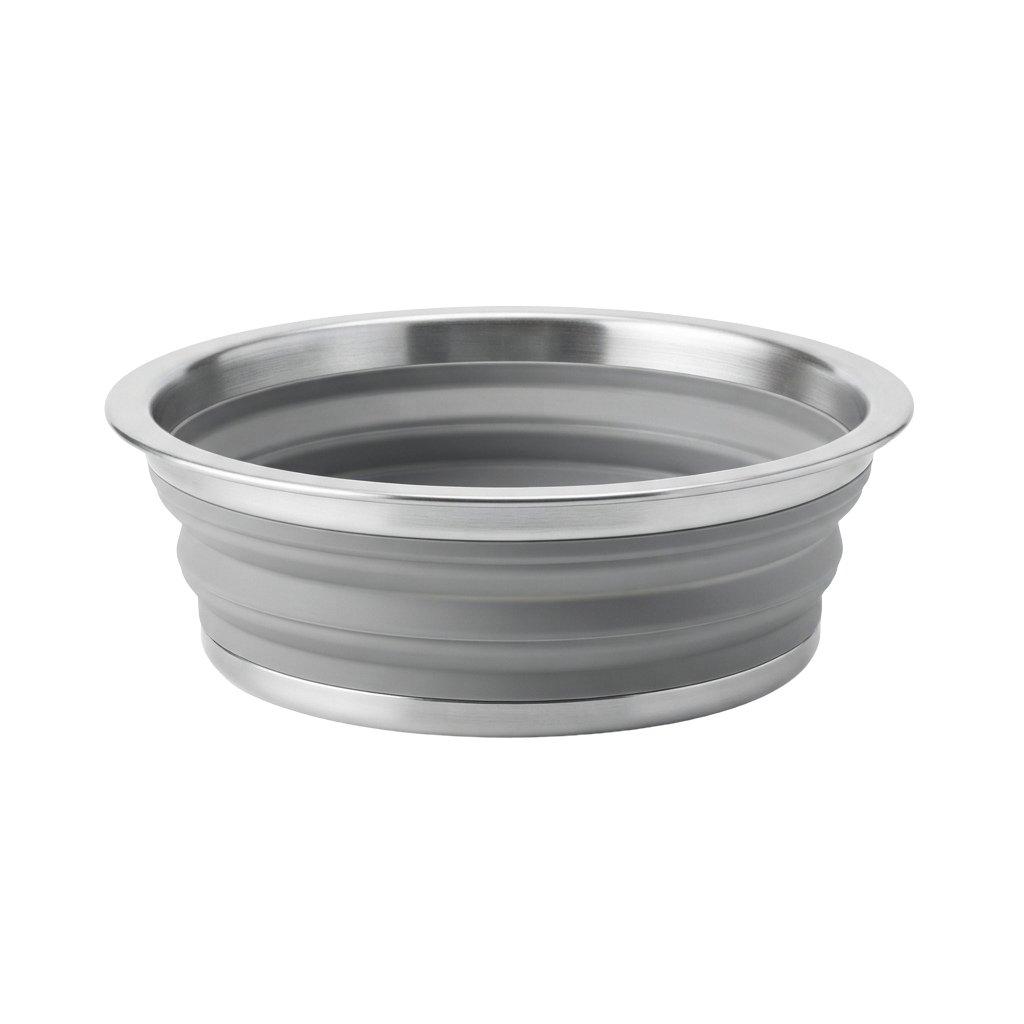 A white plastic round container with a ridged bottom and smooth interior.