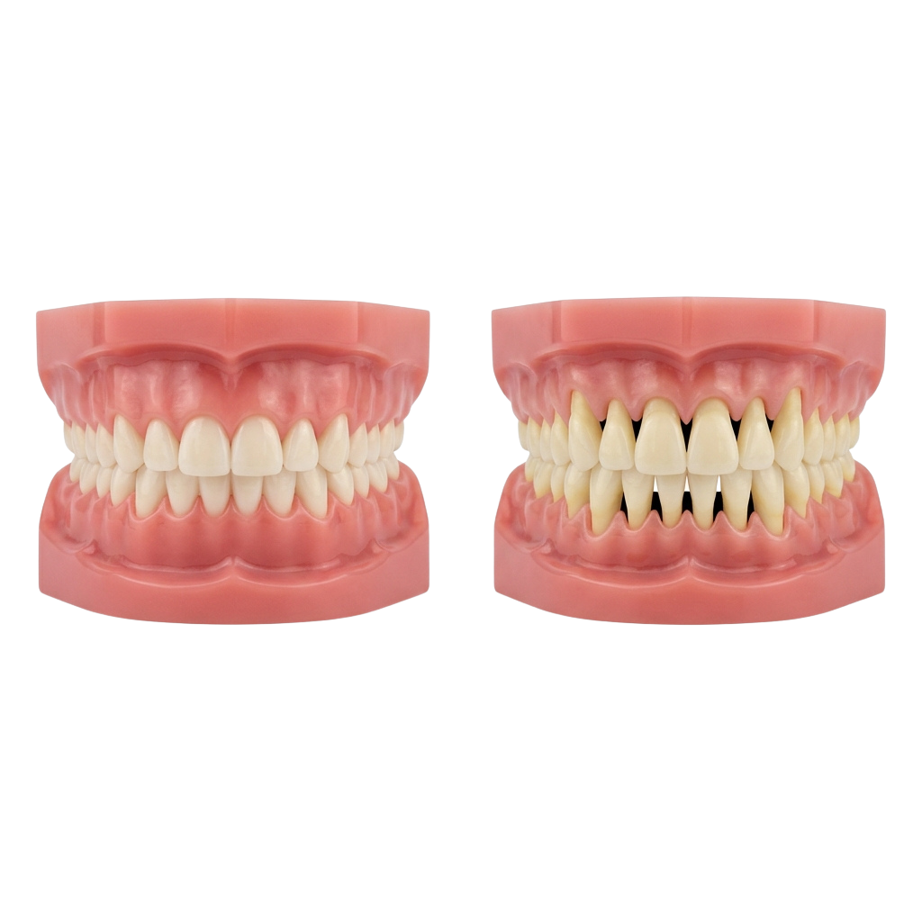 Side-by-side dental models showing teeth before and after alignment adjustments
