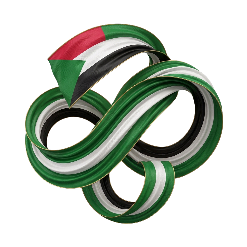 3D Mobius strip design with green, white, black, and red colors resembling a national flag integrated into the shape